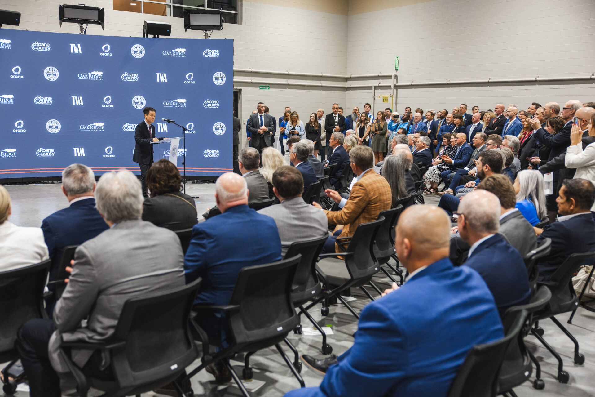 Partners and officials gather for a Roane County Alliance event
